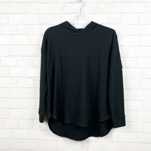 Chaser Black Waffle Knit Long Sleeve Hooded Women's T-shirt Size Small